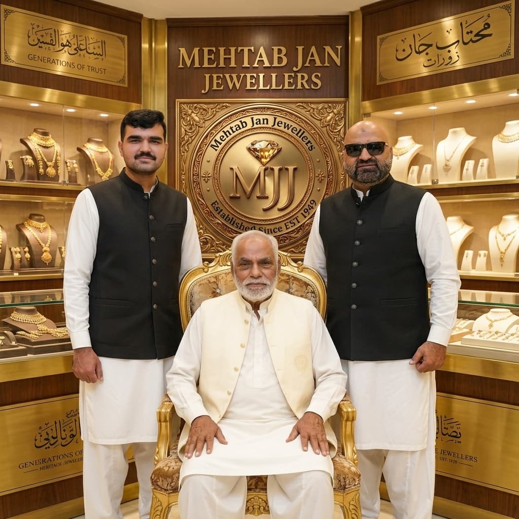 Three generations of the Mehtab Jan Jewellers family at their Lahore showroom